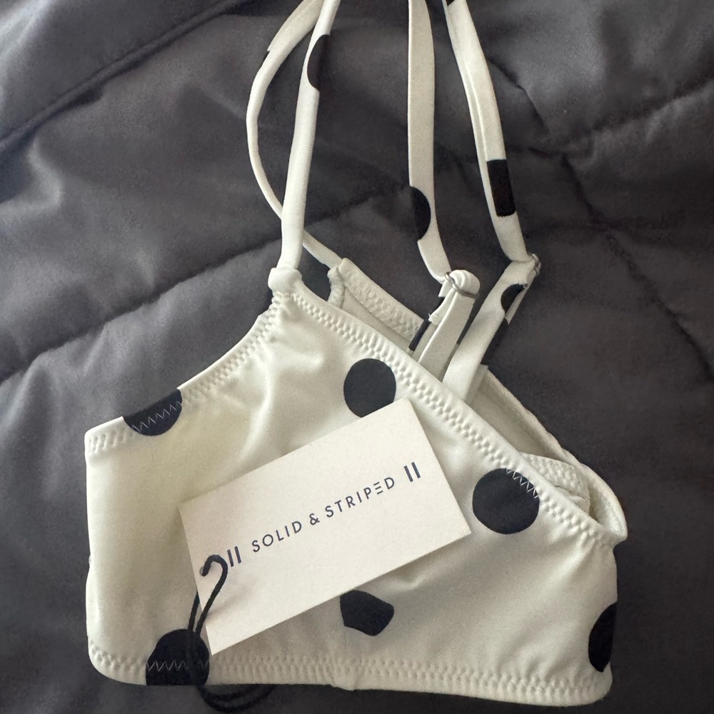SOLID & STRIPED White and Black Polka Dot Bikini Top